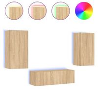 muebles de tv de pared con luces led 3 piezas roble sonoma vidaxl