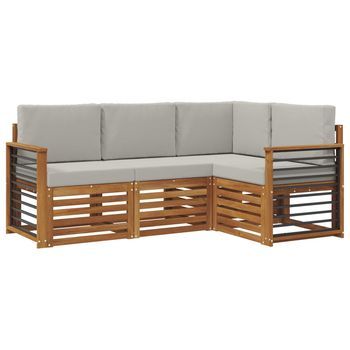 Juegos De Sofás Con Cojín 4 Piezas | Mueble De Jardín Gris Natural Y Claro