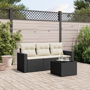 Conjunto De Sofás Jardín 4 Uds | Mueble Jardin Mesa Y Sillas Con Cojines Ratán Sintético Negro Cfw938007