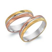 alianzas 18 quilates oro tricolor con diamante