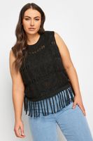 yours top negro de calados sin mangas con flecos mujer curvy y tallas grandes yours