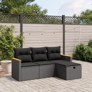 Conjunto De Sofás Jardín 4 Uds | Mueble Jardin Mesa Y Sillas Con Cojines Ratán Sintético Negro Cfw224735