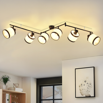 Nettlife - Foco De Techo Negro De 6 Luces - Lámpara De Techo De Tela Retro E14, Giratoria 350°, Para Salón Y Dormitorio (sin Bombilla)