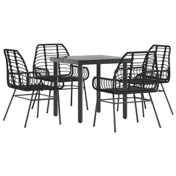 Juego De Comedor Jardín 5 Uds Ratán Sintético Vidrio Negro Cfw329585