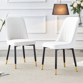 Set De 2 Sillas - Mueble Para Comedor - Metal Y Cuero Pu - Blanco Y Negro (43x41.5x89cm)