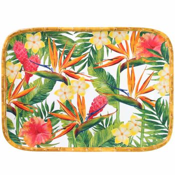 Bandeja melamina esquinas redondeadas y estampado flores exóticas 45cm