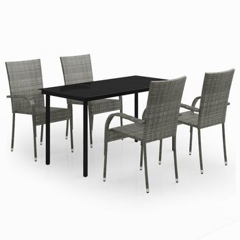 Juego De Comedor De Jardín 5 Uds | Conjunto Mueble Jardin Mesa Y Sillas Gris Y Negro