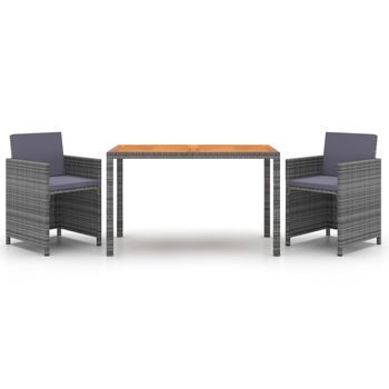 Set De Comedor Jardín 3 Piezas | Mueble De Jardín Con Cojines Ratán Sintético Gris