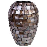 jarron de madera y madreperla marron d24x35h cm