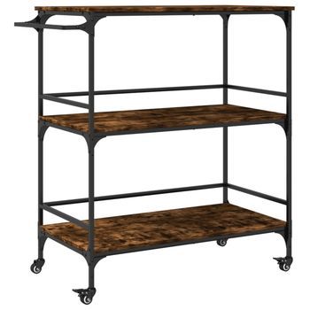 Carrito De Cocina，estantería De Cocina, Carrito De Servir Madera Ingeniería Roble Humo 100,5x50x105 Cm