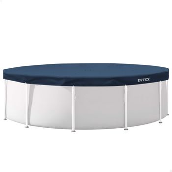 INTEX - Cobertor para piscina redonda, azul oscuro, agujeros de drenaje, cordón agarre, voladizo 20 cm, funda de piscinas, lona para colocar piscina, cubre piscinas redonda