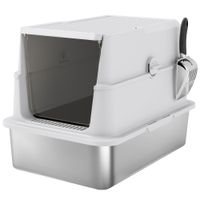 pawhut bandeja de arena para gatos acero inoxidable interior xl con pala gris claro