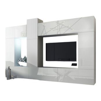 Conjunto De Muebles De Salón Blancos Colgantes Colección Cepto Xxii. 273cm, 10 Muebles, Leds, Modulares.