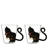 tazas de 300ml con decoracion de gato - lote de 2