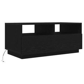 Mesa De Centro Con Luces Led Roble Negro 90x49x40 Cm