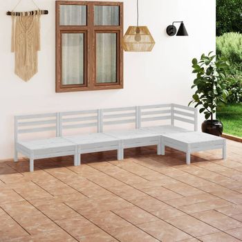 Conjunto De Muebles De Jardín 5 Uds | Mesa Y Sillas Madera Maciza Pino Blanco Cfw487097