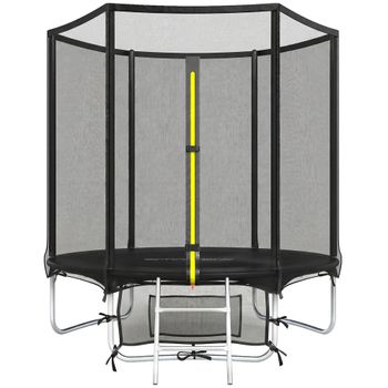 SPORTNOW Cama Elástica Exterior Ø183 cm Trampolín para Niños +6 Años Adultos con Red de Seguridad Escalera de 2 Peldaños Negro