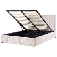 cama con almacenaje minimalista cabecero tapizado de chenilla base elevable somier de laminas diseno acolchado gris pardo 160 x 200 cm quiberon