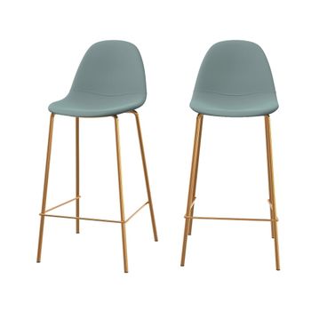 Set de 2 taburetes para isla de cocina en cuero sintético verde 65 cm