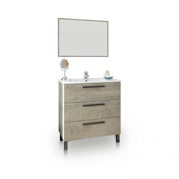 Mueble De Baño Con Espejo Sense 3 Cajones Roble Alaska 80 X 86 X 45 Cm
