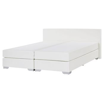 Cama Continental Doble 160 X 200 Cm Tapizada En Piel Sintética Blanca Con Colchón De Muelles Embolsados President