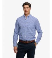 superdry para hombre m4011107a camisa preppy poplin azul m casual algodon manga larga