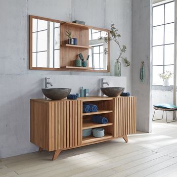 Mueble de lavabo doble de teca maciza 160 cm