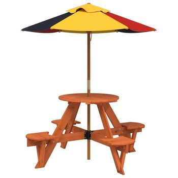 Mesa De Jardín | Mesa De Picnic Para 4 Niños Agujero Para Sombrilla Madera Abeto