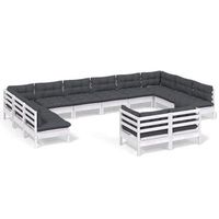 muebles de jardin 12 piezas y cojines blanco madera maciza pino