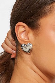 Pendientes Plateados De Corazón Textura