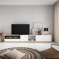 mueble tv efecto madera blanco roble 310x37x50cm chimenea efecto fuego