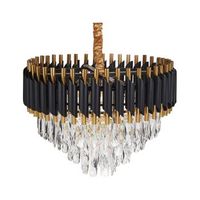 lampara de arana colgante fabricada en vidrio y metal en color dorado con detalles negros abellas