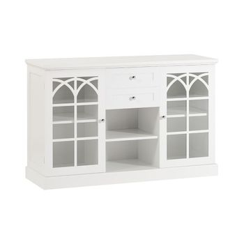 Aparador cocina con 2 puertas y 2 cajones madera y vidrio blanco