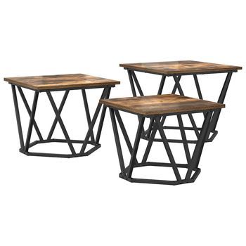 3 Piezas Mesa De Café | Mesa De Centro Roble Ahumado Madera Ingenierizada Y Acero