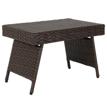 Costway Mesa Baja de Mimbre Plegable Mesita de Exterior con Tabla en PVC para Piscina Patio Balcón Jardín Marrón 60 x 40 x 40 cm