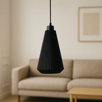 Lámpara De Techo Modelo Kai Nnn Negro Cable De Seda Trenzado Negro Embellecedor Florón De Techo Negro Luz Led E27