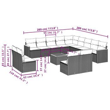 Conjunto De Sofá Exterior (combinación De 14 Piezas, Incluyendo Cojines Para Sillas De Mimbre Artificial Beige)