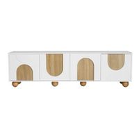 mueble tv con cuatro puertas blanco y madera natural 175 x 38 x 50 cm