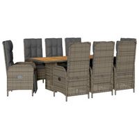 set comedor jardin 9 pzas y cojines ratan sintetico gris vidaxl