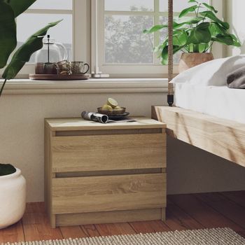 Mesita De Noche - Mueble Para Dormitorio - Madera Contrachapada - Roble Sonoma (50x39x43.5cm)