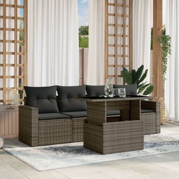 Juego De Sofás Jardín Con Cojines 5 Uds | Conjunto Mueble Jardin Mesa Y Sillas Ratán Sintético Gris Cfw73623