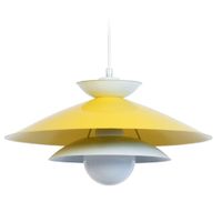 lampara de suspension bicono metal blanco pantalla amarillo y blanco
