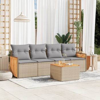 Conjunto De Sofás Jardín Con Cojines 5 Uds | Mueble Jardin Mesa Y Sillas Ratán Sintético Beige Cfw324993