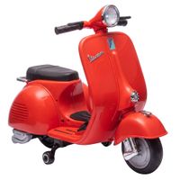 aiyaplay moto electrica para ninos con licencia vespa arranque suave ruedines desmontables luz delantera musica bocina y usb rojo   aosom espana
