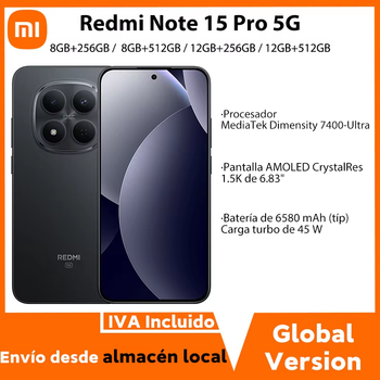 Versión Global Redmi Note 15 Pro 5G Dimensity 7400-Ultra Smartphone, Batería de 6580mAh con Carga Rápida de 45W, Cámara Principal de 200MP con OIS, Teléfono Celular Xiaomi