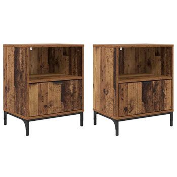Pack 2 Uds Mesita De Noche | Armario De Noche | Mesa De Noche Con Cajón Madera Vieja 49 X 36 X 61 Cm