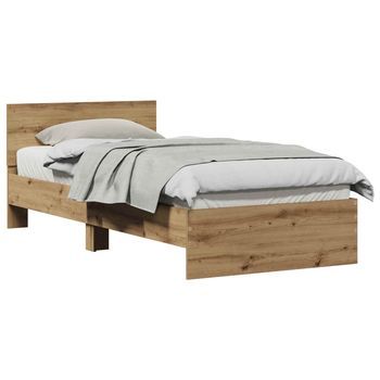 Cama Individual | Cama Para Adulto | Estructura De Cama Con Cabecera Roble Artesanal 90 X 190 Cm