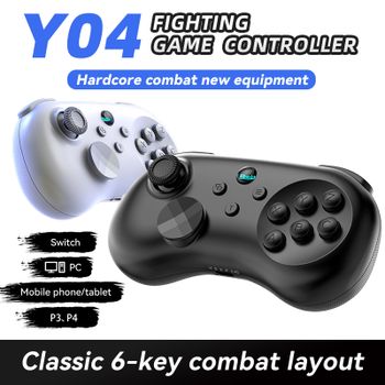Controlador de Juego Y04, Controlador de Juego de Lucha de 6 Teclas con Joystick Hall de Altura Ajustable, Compatible con PC/IOS/Switch/Android