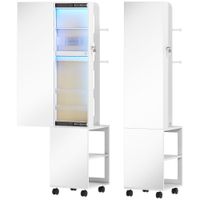 homcom espejo joyero con luces led armario para joyas de giro de 360 cerradura y llaves superficie blanco y forro beige