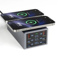 bakeey hhw-a10 220w 8 en 1 cargador usb pd con pantalla led 2 usb-a  4 usb-c  2 cargadores inalambricos compatible con